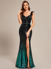 Sequin Feather Lace-Up Mermaid Prom Dresses