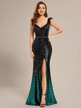 Sequin Feather Lace-Up Mermaid Prom Dresses