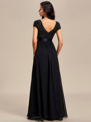 Empire Waist V-Neck Cap Sleeve Chiffon Evening Dress