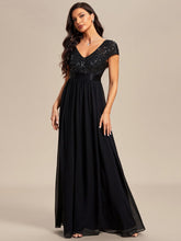 Empire Waist V-Neck Cap Sleeve Chiffon Evening Dress