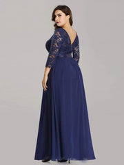 Plus Size Long Lace Sleeve Formal Evening Gowns