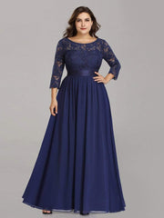 Plus Size Long Lace Sleeve Formal Evening Gowns