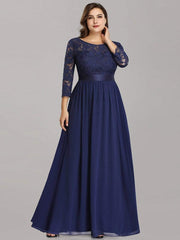 Plus Size Long Lace Sleeve Formal Evening Gowns