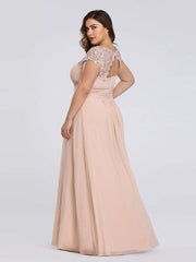 Elegant Maxi Long Lace Bridesmaid Dress with Cap Sleeve
