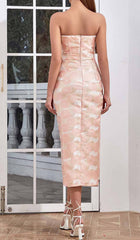 FLORAL CROSS KNOT SPLIT MIDI DRESS IN PINK