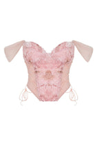 Korsett-Top mit Blumenstickerei und Schnürung