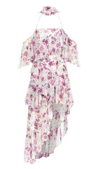 Neckholder-Kleid mit Blumenmuster, kalten Schultern und hohem, niedrigem Schnitt