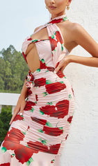 MAXIKLEID MIT BLUMENPRINT IN ROSA