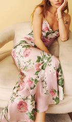 MAXIKLEID MIT BLUMENPRINT UND V-AUSSCHNITT IN PINK