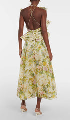 MIDIKLEID AUS LEINEN UND SEIDE MIT BLUMEN