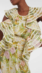 MIDIKLEID AUS LEINEN UND SEIDE MIT BLUMEN