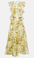 MIDIKLEID AUS LEINEN UND SEIDE MIT BLUMEN