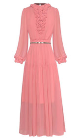 Langärmliges Kleid mit Blumenlaterne und Schnürung