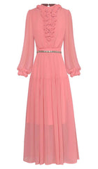 Langärmliges Kleid mit Blumenlaterne und Schnürung