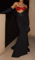 Maxikleid mit Blumenstickerei in Schwarz