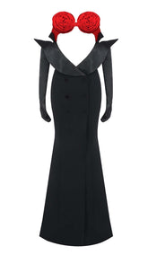 Maxikleid mit Blumenstickerei in Schwarz