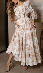 Maxikleid aus Baumwolle mit Blumen in Weiß