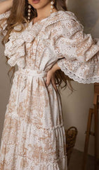 Maxikleid aus Baumwolle mit Blumen in Weiß