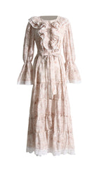 Maxikleid aus Baumwolle mit Blumen in Weiß