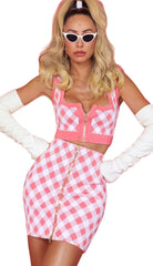 Traje de falda con estampado geométrico