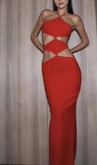 Neckholder-Maxikleid mit Cut-outs in Rot