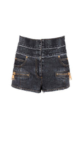 CONJUNTO DE DOS PIEZAS DE DENIM DESGASTADO DE CINTURA ALTA