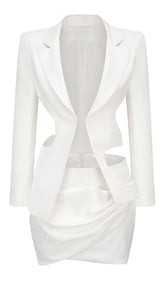 HOLLOW OUT LONG SLEEVE JACKET TOP AND SHORT SKIRT