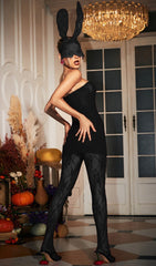 MINI VESTIDO DE ENCAJE SIN TIRANTES EN NEGRO