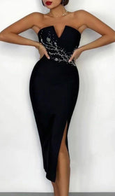 PEARL SKINNY MIDIKLEID IN SCHWARZ