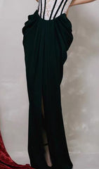 BANDEAU LACE STITCHED DRESS IN BLACK