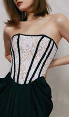 BANDEAU LACE STITCHED DRESS IN BLACK