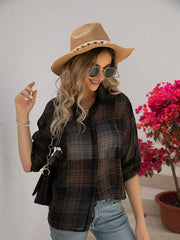Plaid Hong Kong Style Long Sleeve Blouse