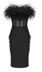 VESTIDO DE ENCAJE CON PLUMAS EN NEGRO