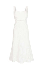LACE DETAIL STRAPPY MIDI DRESS IN WHITE