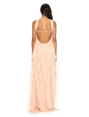 VESTIDO MIDI IRREGULAR DE ENCAJE EN ROSA