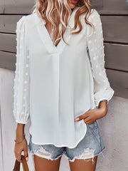 Long-sleeved Casual V Neck Solid Blouse