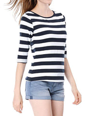 Elbow Sleeves Round Neck Slim Fit Casual Printed T-Shirt