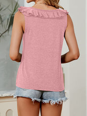 Top sin mangas con cuello en V y volantes