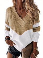 Striped Leopard Color Block Crochet Print Casual Long Sleeve Sweater