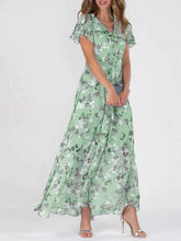 Ruffle Sleeve V Neck Floral Chiffon Maxi Dress