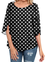 Lässiges, lockeres Chiffon-T-Shirt mit U-Ausschnitt und 3/4-Ärmeln