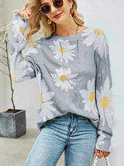 Davi & Dani – Locker gestrickter Pullover mit Rundhalsausschnitt und Gänseblümchen-Print