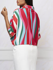 Striped Print V Neck Loose Blouse