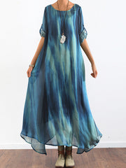 Literary Retro Elegant Big Swing Midi Dress