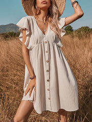 Modisches Minikleid mit V-Ausschnitt und Knopfleiste