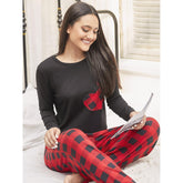 Pijamas de mujer para otoño e invierno, Navidad, cuadros rojos, manga larga, ropa de dormir para estar en casa