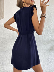 Flying Sleeve Solid Color Tie Mini Dress