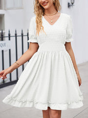 Jacquard V Neck Waist Slim Beach Casual Fashion Mini Dress