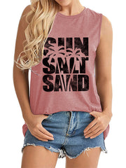 Stilvolles Lässiges Drucken Loses Bequemes Ärmelloses Tank Top Mit Rundhalsausschnitt - Juwel