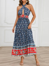 Vestido midi sexy retro floral ajustado con cuello halter